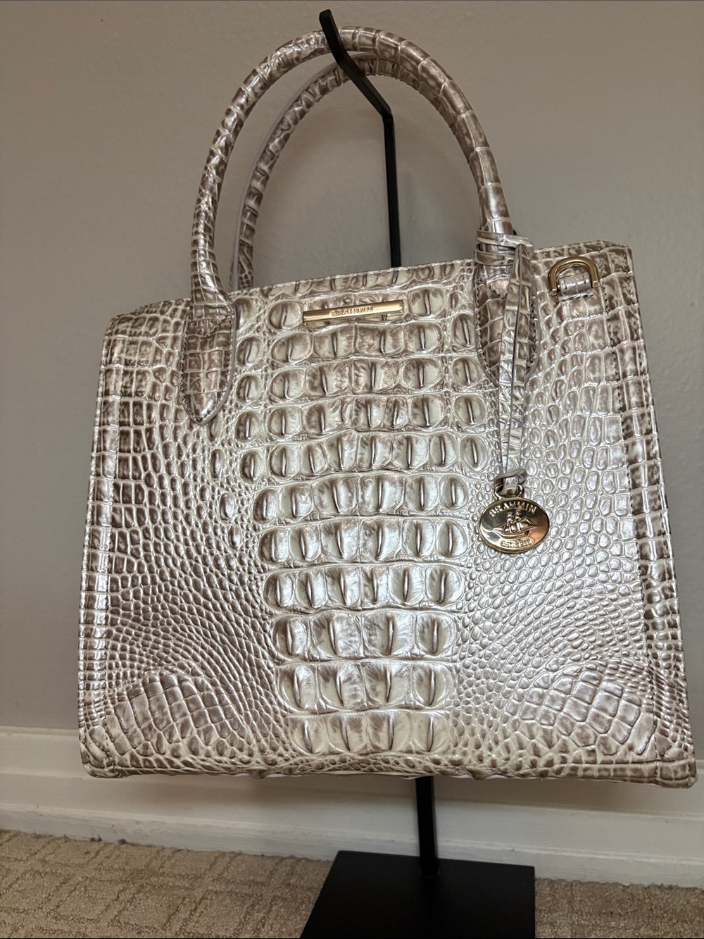 Brahmin Small Caroline Satchel in Pristine Croc-Embossed Leather Tote